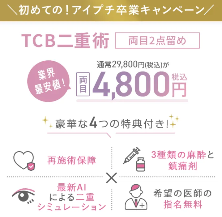 TCBの二重整形のアイプチ卒業キャンペーン