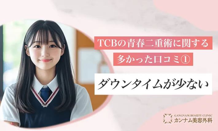 TCBの青春二重術に関する多かった口コミ①-ダウンタイムが少ない