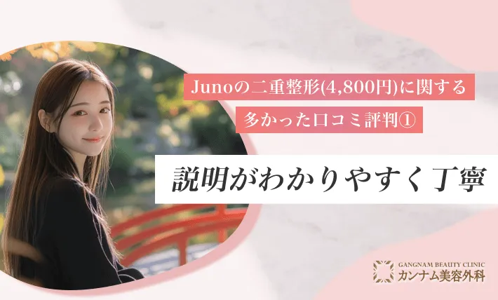 ジュノビューティークリニックの二重整形(4,800円)に関する多かった口コミ評判① 説明がわかりやすく丁寧
