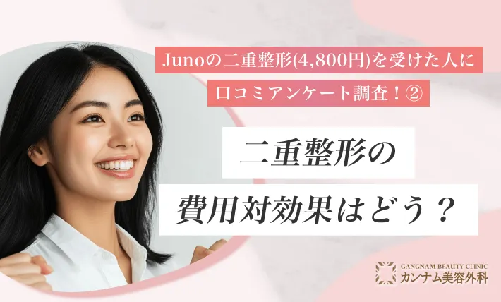 ジュノビューティークリニックの二重整形(4,800円)を受けた人に口コミアンケート調査!② 二重整形の費用対効果はどう?
