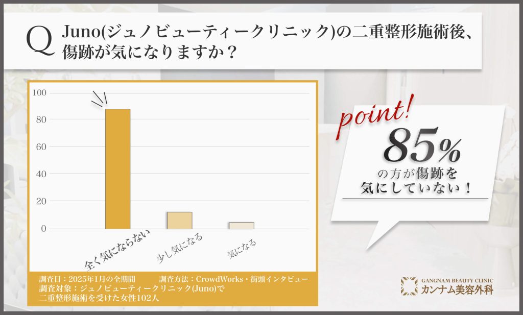 Junoジュノビューティークリニックの二重整形施術後の傷跡に関するアンケート調査