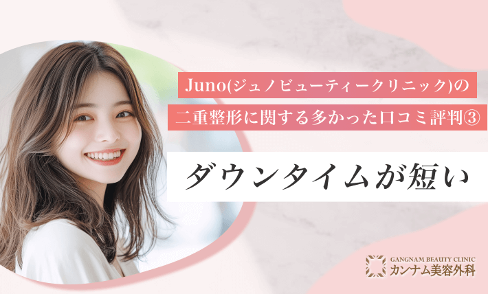 Juno(ジュノビューティークリニック)の二重整形に関する多かった口コミ評判③ ダウンタイムが短い