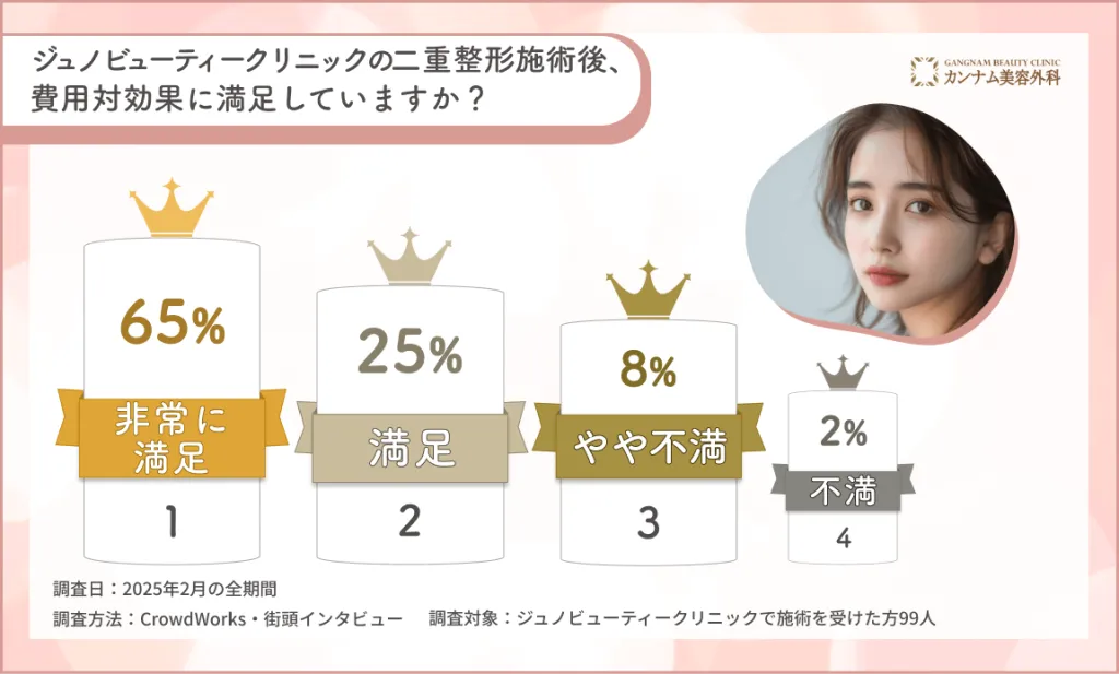 ジュノビューティークリニックの二重整形施術後の費用対効果に関するアンケート調査