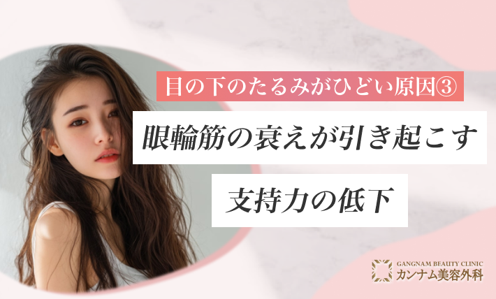 目の下のたるみがひどい原因③ 眼輪筋の衰えが引き起こす支持力の低下