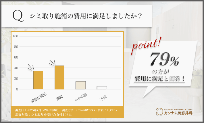 103人に調査！シミ取り施術の費用に満足しましたか？