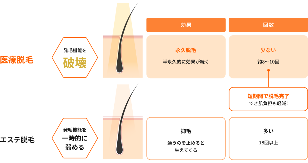 医療脱毛とエステ脱毛の比較画像