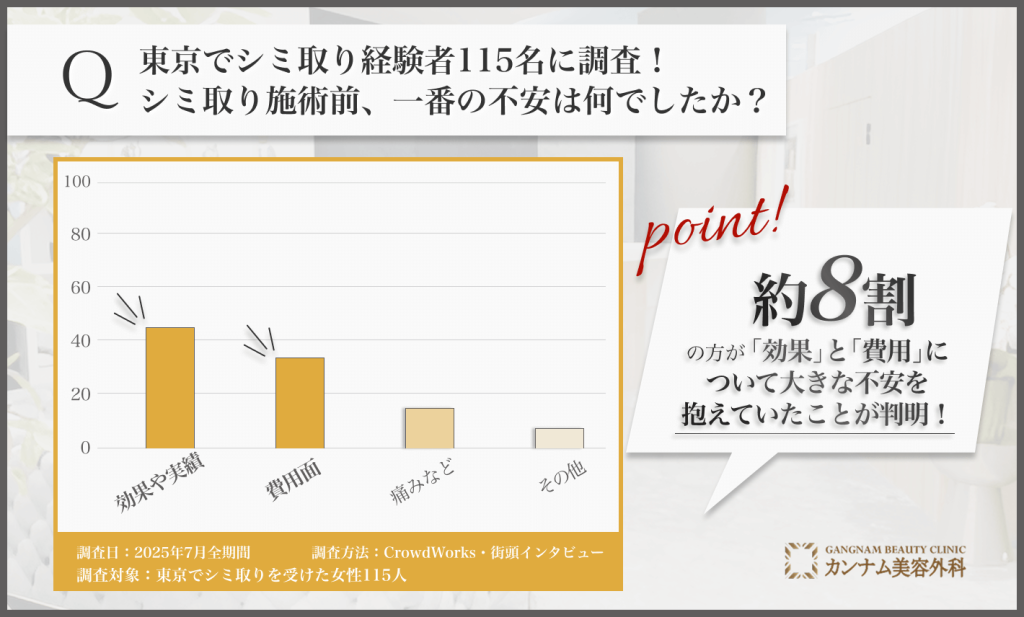 東京でシミ取り経験者115名に調査！施術前の一番の不安は？