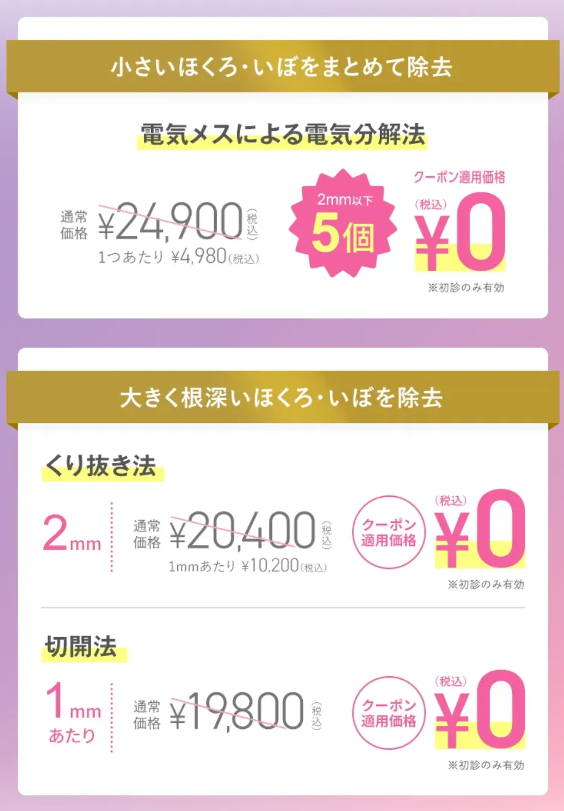 TCBほくろ除去初回限定クーポンでお得